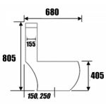 Side view installation dimension diagram for Baron W898 toilet bowl showing 680x805x405mm measurements.