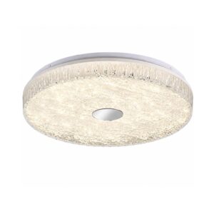 Crystaline round crystal LED ceiling light with silver chrome centre accent on white background