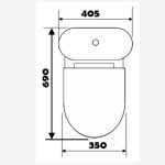 Sizing and installation dimension diagram for Baron W203A toilet bowl showing L690 x W405 x H800mm measurements.