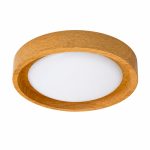 Arvid 26cm round wood ceiling light with natural grain frame and frosted diffuser.