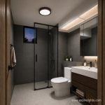 Wooden ceiling light for bathroom in modern Singapore HDB toilet