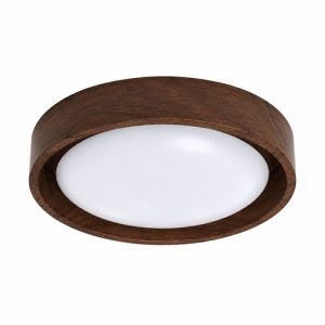 Walnut wooden ceiling light for bathroom with white diffuser