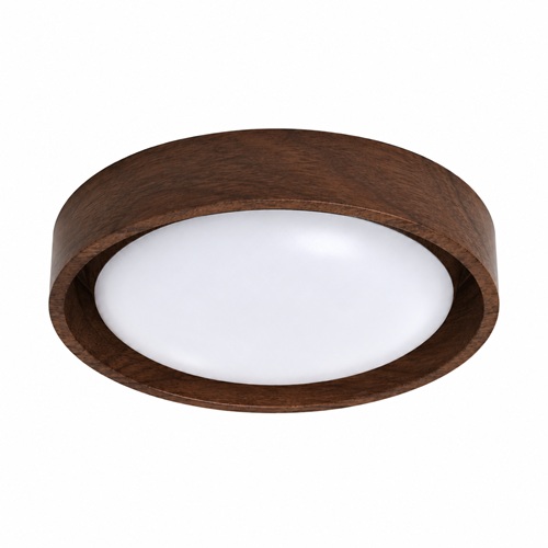 Walnut wooden ceiling light for bathroom with white diffuser