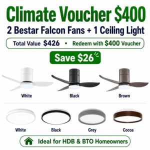 Claim climate voucher $400 for two Bestar Falcon fans and one LED ceiling light