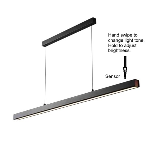 Modern black linear pendant light with hand swipe sensor