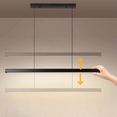 Modern black linear pendant light with adjustable height