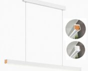 White linear pendant light with beech end cap