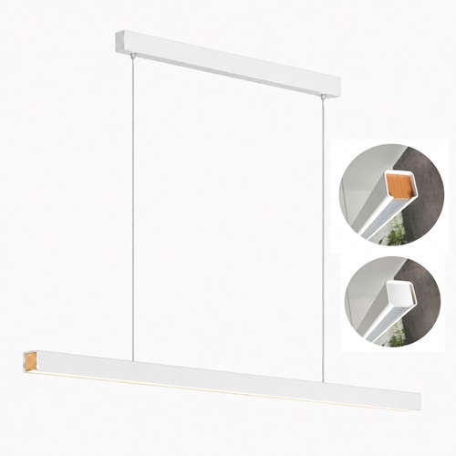 White linear pendant light with beech end cap