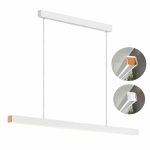 White linear pendant light with beech end cap