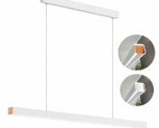 White linear pendant light with beech end cap