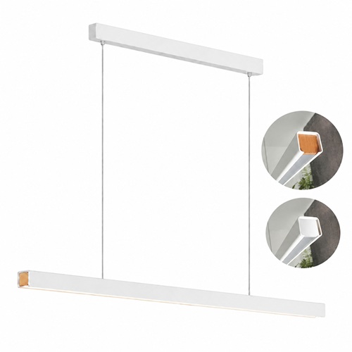 White linear pendant light with beech end cap