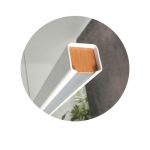 White linear pendant light beech end cap detail