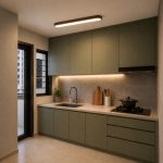 Modern walnut ceiling light in HDB BTO long kitchen
