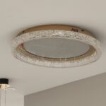 Moonstone rose gold crystal ceiling light installed flush against a residential ceiling