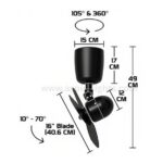 Point One Storm Type II black corner fan dimensions and swivel range