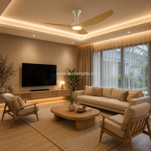 PO typhoon ceiling fan with light in landed living room