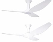 Point One Typhoon IV RS designer white ceiling fan showing models with and without integrated light kits.