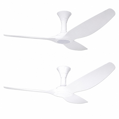 Point One Typhoon IV RS designer white ceiling fan showing models with and without integrated light kits.