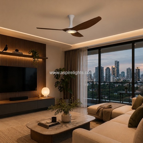 Wood ceiling fan Point One Typhoon Vspec IV RS condo living room singapore