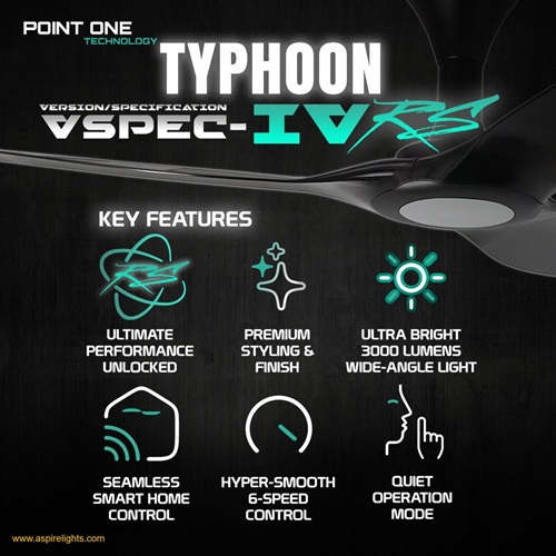 point one typhoon designer ceiling fan key features and smart control