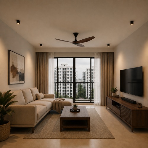 Black surface downlight in modern Singapore living room.