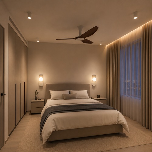 White surface mounted downlight installed in a modern Singapore condo bedroom