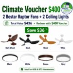 Redeem climate voucher ceiling fan bundle with two fans and two LED ceiling lights