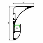 Cross-section dimension drawing of the Arclux-Contour coveless aluminium profile highlighting channel width and depth measurements.