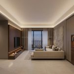 Cove light without false ceiling casting soft upward light in a modern Singapore condo living room