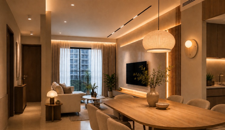 Lighting trends Singapore home with pendant light, wall light, LED strip light, downlights and recessed magnetic track light