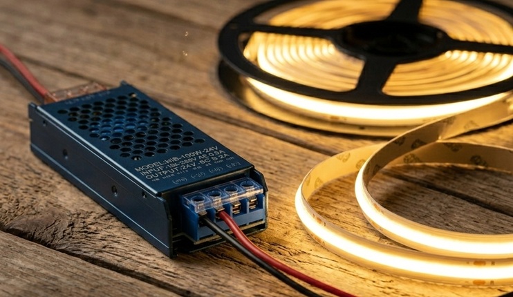 COB LED Strip light & LED Strip Driver Power Supply connected together