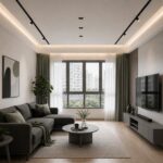 Black borderless recessed downlights in a modern Singapore HDB living room