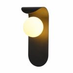 Black minimalist wall light with frosted glass globe