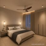 Kira white modern wall light beside a bed in a Singapore condo