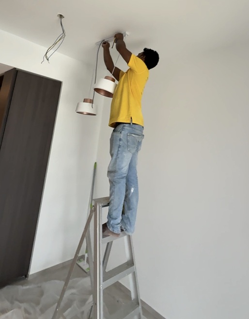 Electrician installed pendant light at Singapore Condo