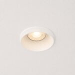 Small round fixed recessed downlight in singapore home lit on false ceiling with warm anti-glare glow