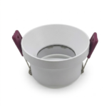 White small round recessed downlight housing with purple spring clips