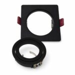 Matt black square downlight fitting with detached inner rim