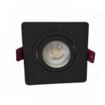 Front view of matt black square GU10 downlight fitting