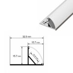 Arclux-Velo 45° aluminium profile dimensions with 15.7mm profile height