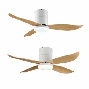 Bestar Falcon white ceiling fan shown with 3 and 4 pinewood-finish blades