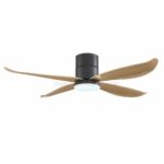 Bestar Falcon black hugger ceiling fan with four maple wood-finish blades and LED light