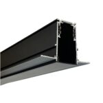 Black aluminium recessed magnetic rail track in angled view