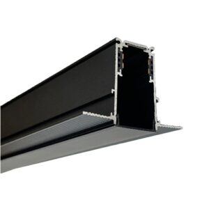 Black aluminium recessed magnetic rail track in angled view