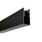 Black aluminium surface mount magnetic track with end profile visible