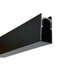 Black aluminium surface mount magnetic track with end profile visible