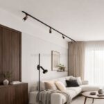 Black walnut GU10 track light in modern Scandinavian living room