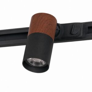 Black with Walnut GU10 Track Light on a white background