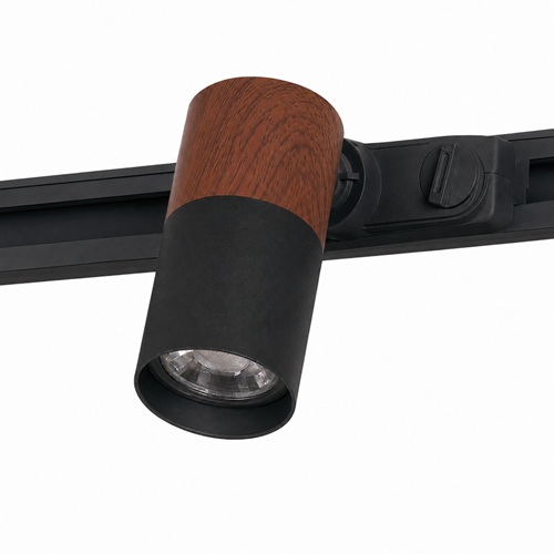 Black with Walnut GU10 Track Light on a white background