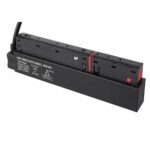 Black magnetic track light driver fitted with an in-track mounting base